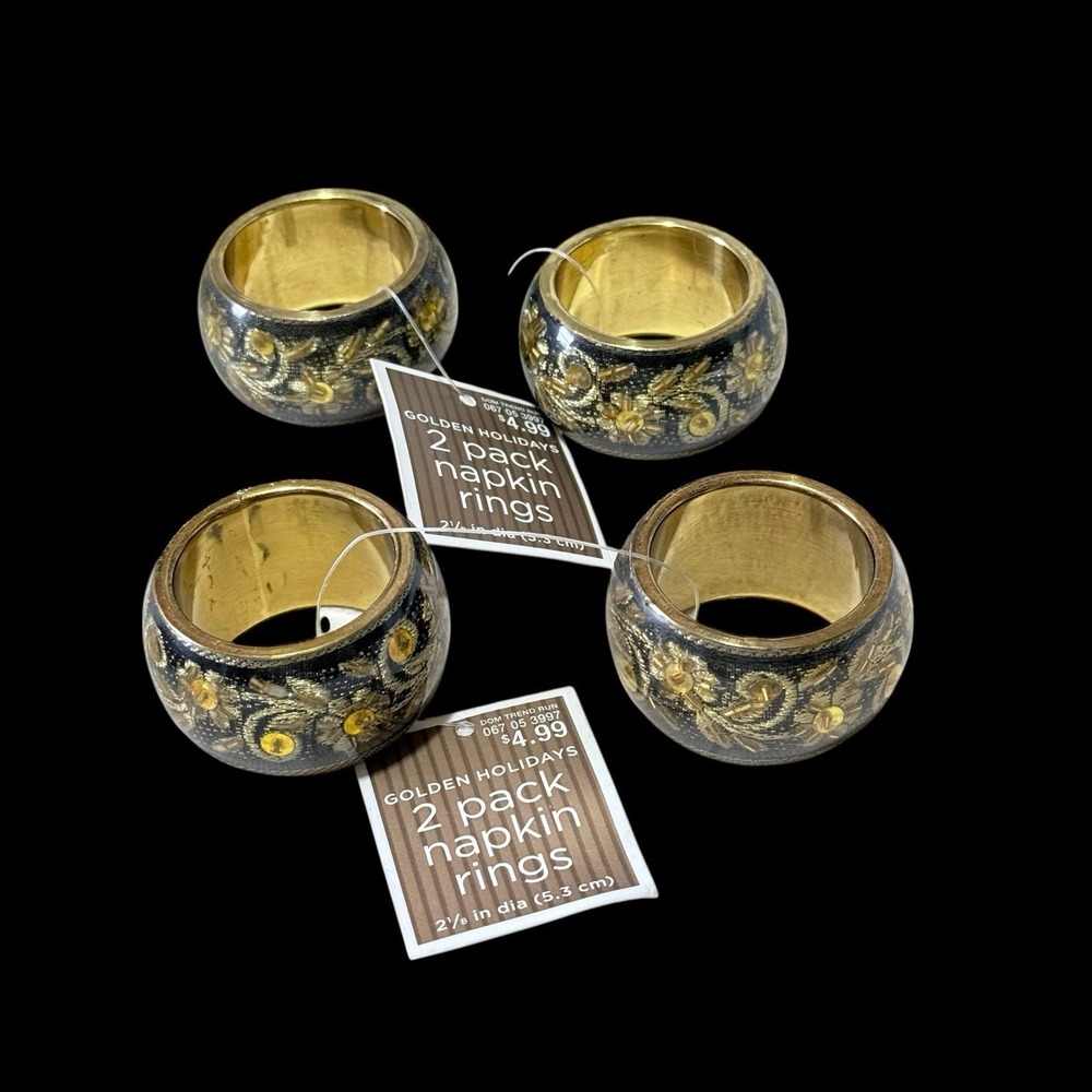 Vtg Target Golden Holidays Napkin Rings LOT OF‎ 4 NWT Floral Romantic Gothic